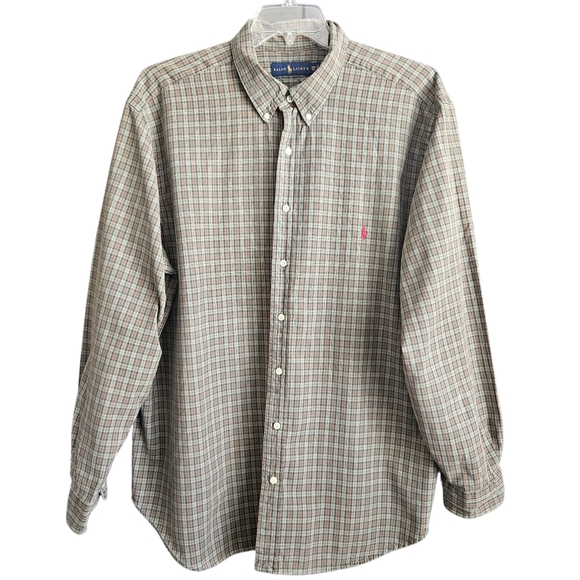 Ralph Lauren Mens 2XB Green Button Down Plaid Long Sleeve - Picture 1 of 10